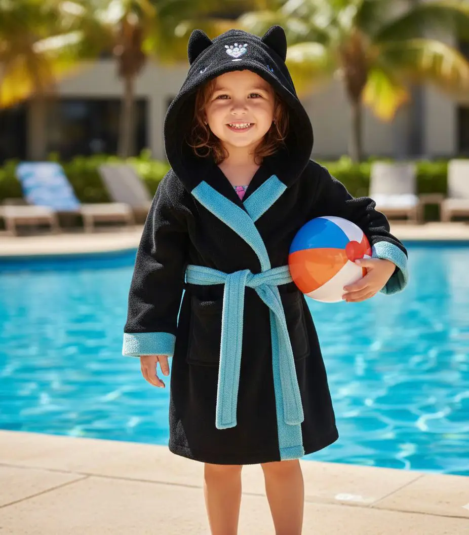 ROUPAO COM CAPUZ KIDS COR MARINHO TEMA GATINHO